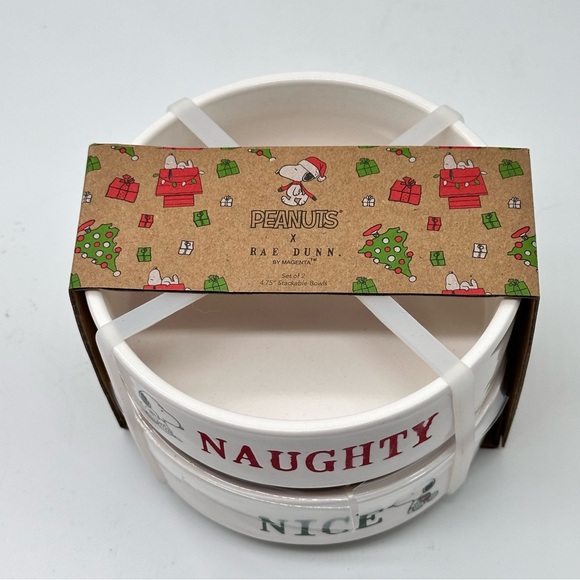 Rae Dunn x Peanuts Christmas Holiday Pet Bowl NAUGTY and NICE - Picture 2 of 5